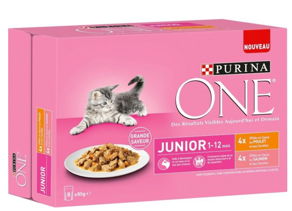 Purina ONE Junior 8 × 85 g – Poulet & Saumon