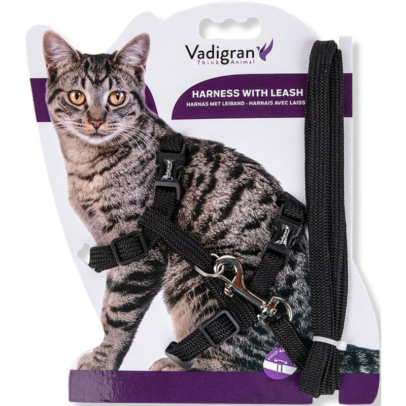 Harnais + Laisse Chat Nylon Classic Noir – Vadigran